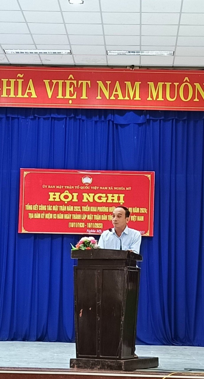 Ủy ban Mặt trận Tổ quốc Việt Nam xã Nghĩa Mỹ tổ chức tọa đàm nhân kỷ niệm 93 năm ngày thành lập Mặt trận Dân tộc Thống nhất Việt Nam (18/11/1930-18/11/2023) và tổng kết công tác Mặt trận năm 2023, triển khai nhiệm vụ năm 2024.