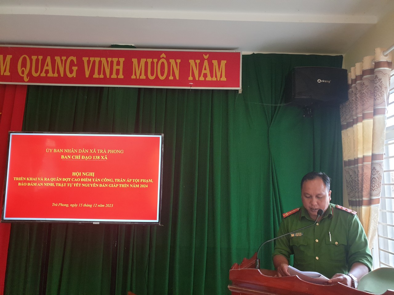 Ban Chỉ đạo 138 xã Trà Phong tổ chức Hội nghị quán triệt và lễ ra quân đợt cao điểm tấn công, trấn áp tội phạm dịp Tết Nguyên đán 2024