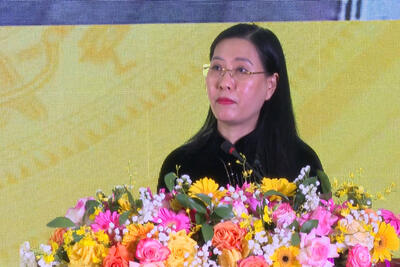 Uỷ viên Ban Chấp hành Trung ương Đảng, Bí thư Tỉnh ủy, Chủ tịch HĐND tỉnh Bùi Thị Quỳnh Vân phát biểu tại Hội thảo