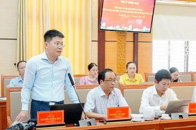 Lãnh đạo Huyện ủy Bình Sơn báo cáo tại buổi làm việc