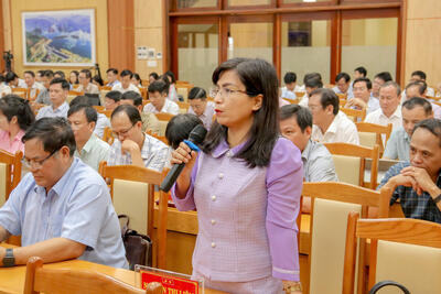 Bí thư Đảng ủy xã Đăk Hà Nguyễn Thị Liên phát biểu tại Hội nghị